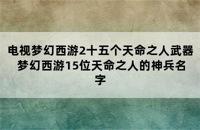 电视梦幻西游2十五个天命之人武器 梦幻西游15位天命之人的神兵名字